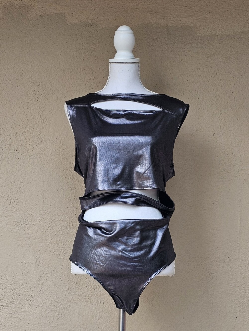 Fashion Nova Metallic Cutout Bodysuit High Shine Wet Look Sz 2X